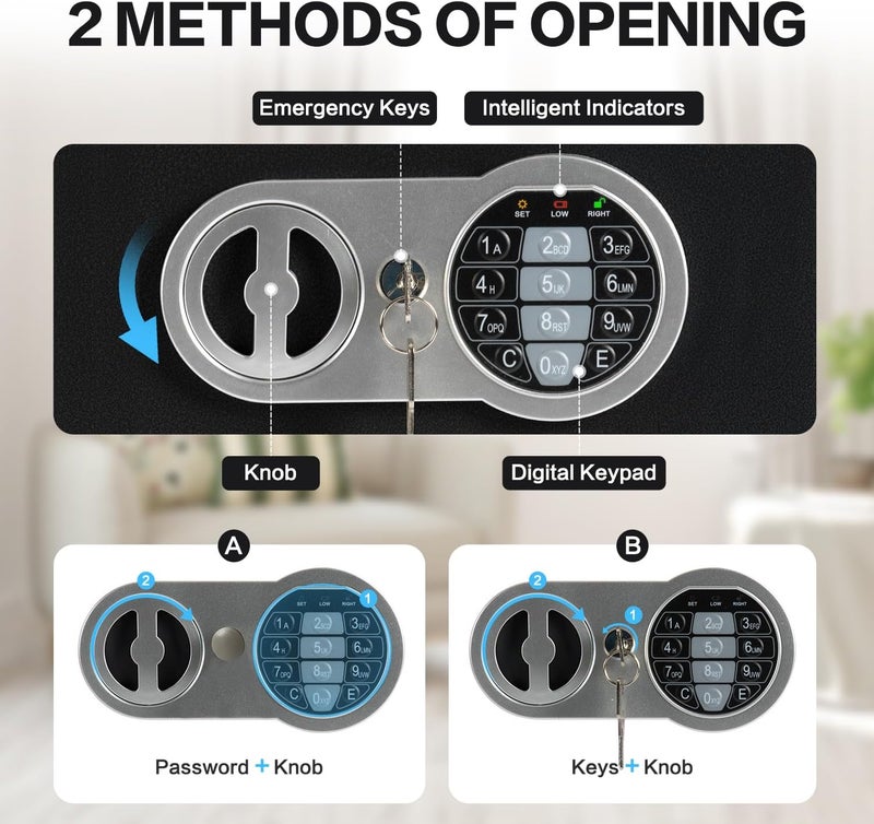 Locksworth 0.23 Cubic Feet Safe Box, Small Safe W/Fireproof Bag, Keys & Pass Code, Digital Electronic Security Money Box for Cash, Document, Home, Office, Hotel Use, Black, 6.69"D x 9.06"W x 6.69"H - Image 4